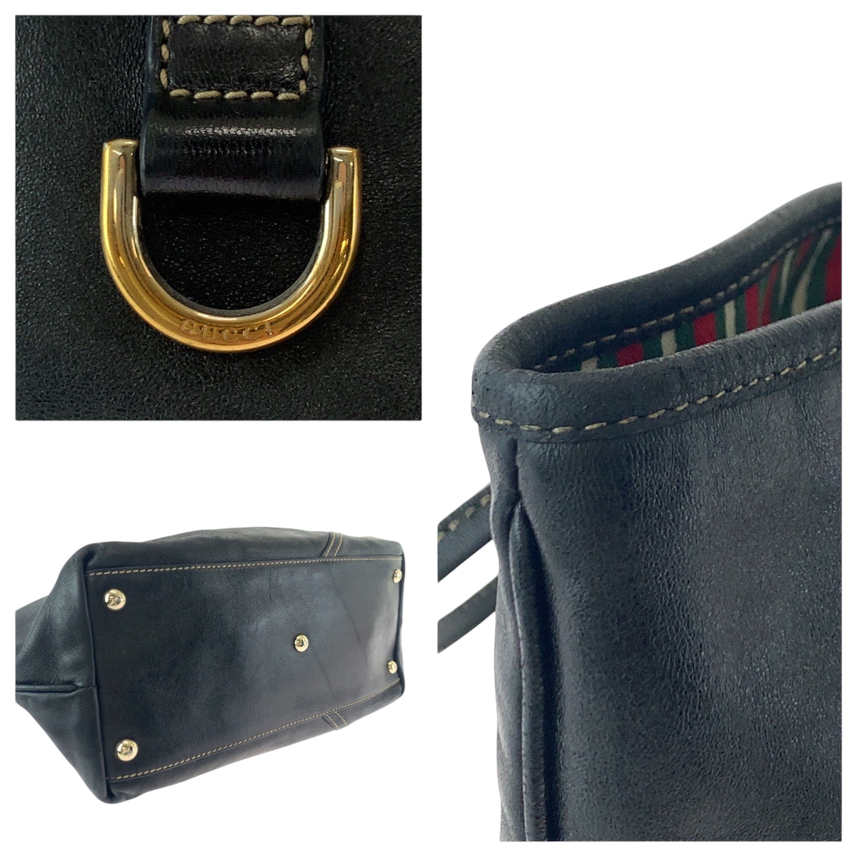 16232
GUCCI グッチ ニューブリット ブラック 黒 ゴールド金具 レザー 169946 トートバッグ ショルダーバッグ  レディース ABP32