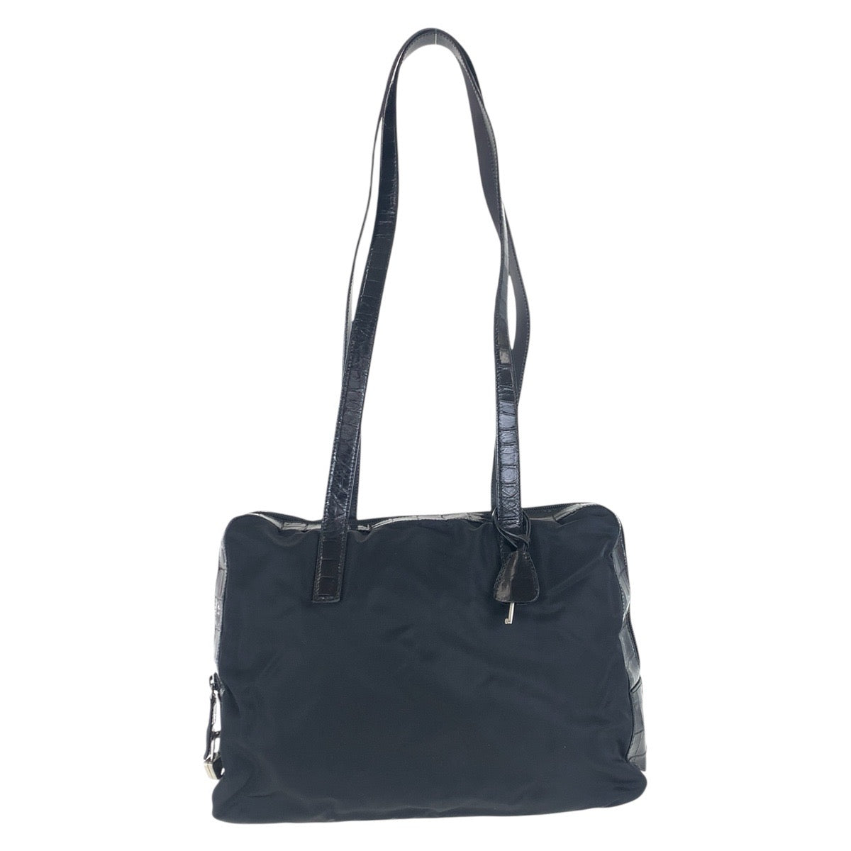 16234
PRADA プラダ テスート 三角ロゴプレート ブラック 黒 シルバー金具 ナイロン / レザー ショルダーバッグ 型押し  レディース ABP34