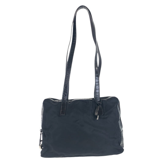 16234
PRADA プラダ テスート 三角ロゴプレート ブラック 黒 シルバー金具 ナイロン / レザー ショルダーバッグ 型押し  レディース ABP34