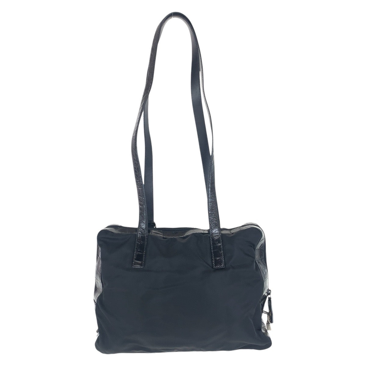 16234
PRADA プラダ テスート 三角ロゴプレート ブラック 黒 シルバー金具 ナイロン / レザー ショルダーバッグ 型押し  レディース ABP34