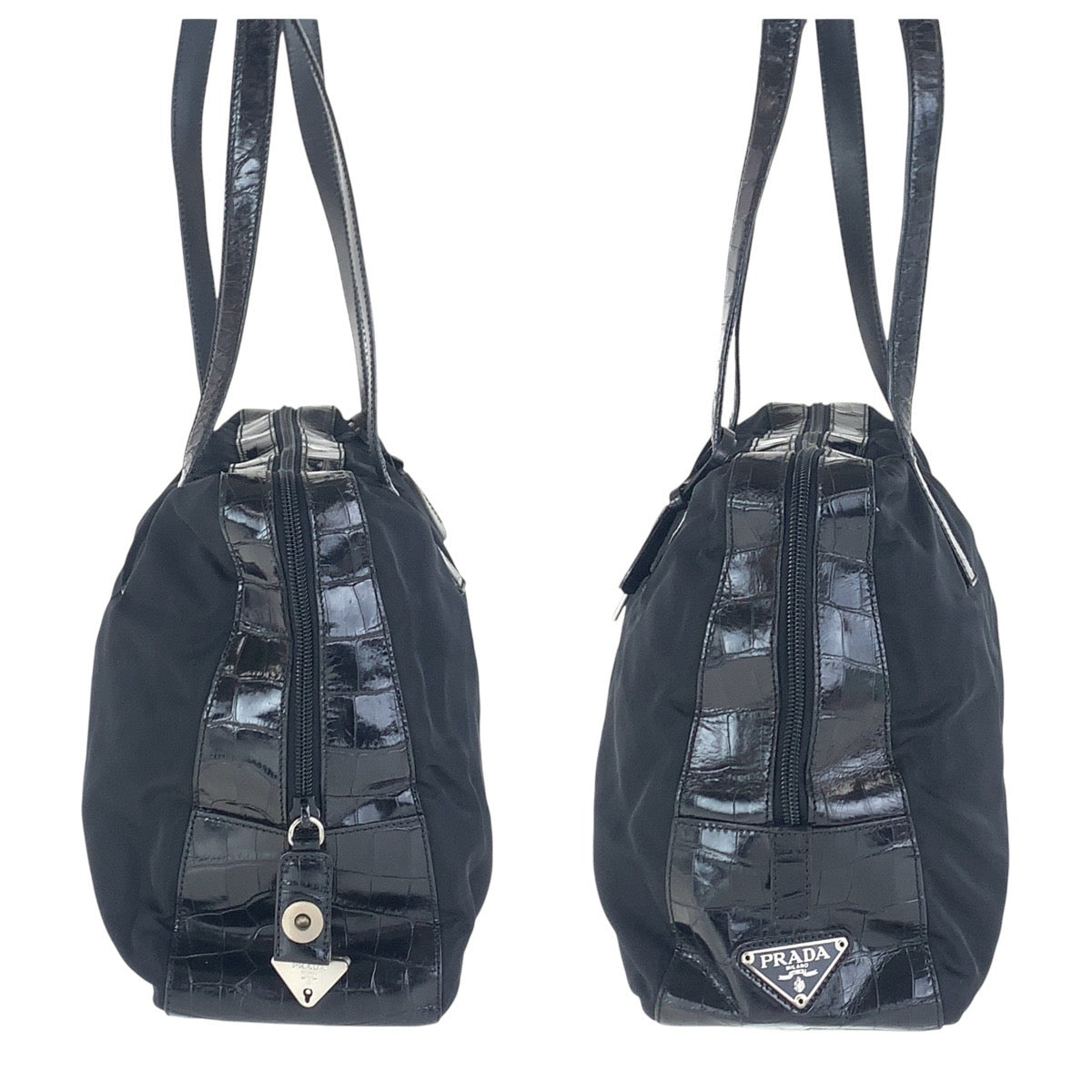 16234
PRADA プラダ テスート 三角ロゴプレート ブラック 黒 シルバー金具 ナイロン / レザー ショルダーバッグ 型押し  レディース ABP34