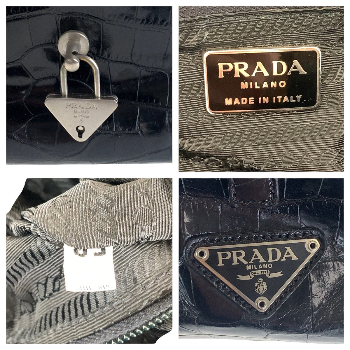 16234
PRADA プラダ テスート 三角ロゴプレート ブラック 黒 シルバー金具 ナイロン / レザー ショルダーバッグ 型押し  レディース ABP34