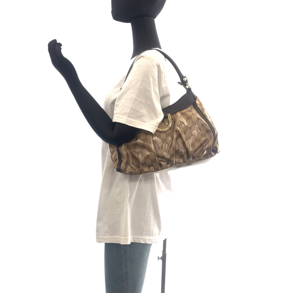 16235
GUCCI グッチ アビー GGクリスタル ベージュ ブラウン ゴールド金具 PVC / レザー 265692 ショルダーバッグ  レディース