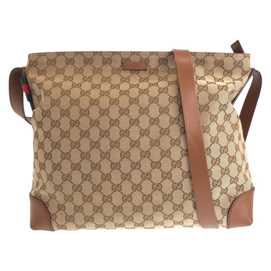 16236
GUCCI グッチ シェリーライン ベージュ ブラウン キャメル シルバー金具 GGキャンバス / レザー 308930 ショルダーバッグ メッセンジャーバッグ  レディース