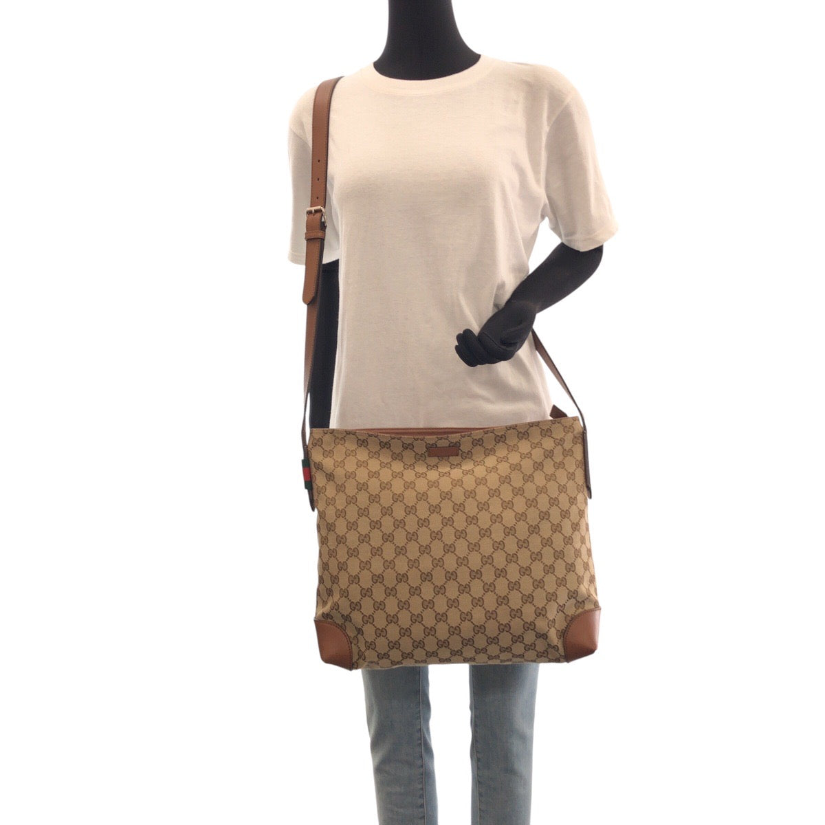16236
GUCCI グッチ シェリーライン ベージュ ブラウン キャメル シルバー金具 GGキャンバス / レザー 308930 ショルダーバッグ メッセンジャーバッグ  レディース