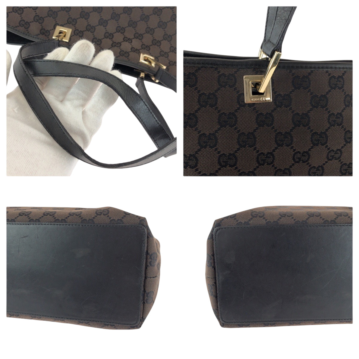 16241
GUCCI グッチ ブラウン ブラック 黒 ゴールド金具 GGキャンバス 002 1098 トートバッグ ショルダーバッグ  レディース ABP35