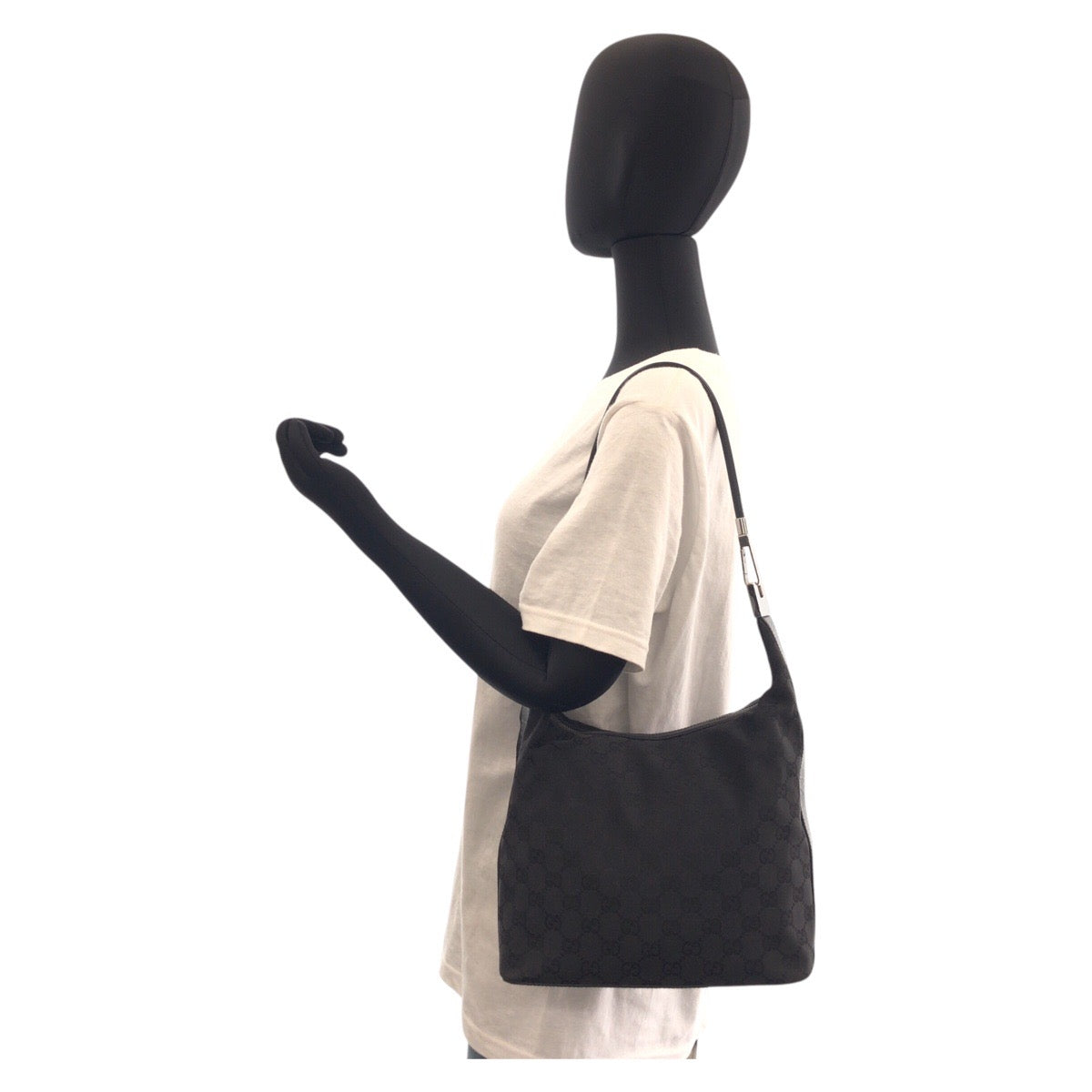 16243
GUCCI グッチ ブラック 黒 GGキャンバス / レザー 01234 ショルダーバッグ  レディース A39