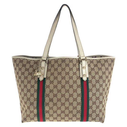 16245
GUCCI グッチ シェリーライン ブラウン ホワイト ゴールド金具 GGキャンバス / レザー 139260 トートバッグ ショルダーバッグ  レディース