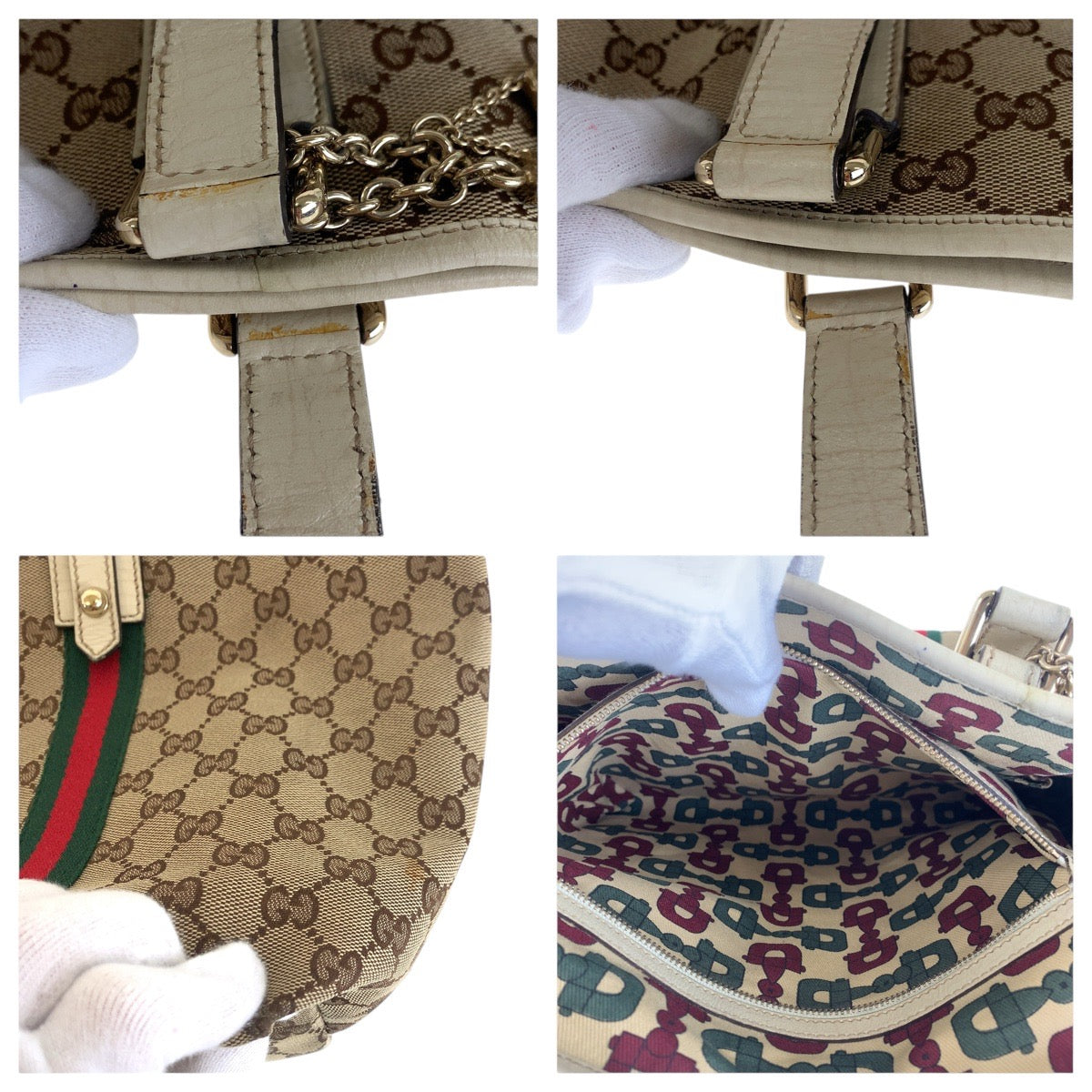 16245
GUCCI グッチ シェリーライン ブラウン ホワイト ゴールド金具 GGキャンバス / レザー 139260 トートバッグ ショルダーバッグ  レディース ABP40