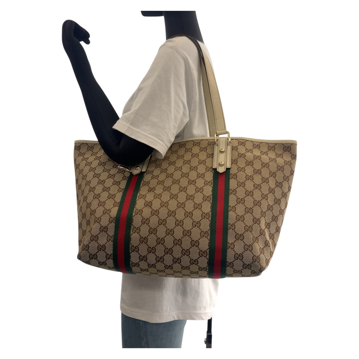 16245
GUCCI グッチ シェリーライン ブラウン ホワイト ゴールド金具 GGキャンバス / レザー 139260 トートバッグ ショルダーバッグ  レディース ABP40
