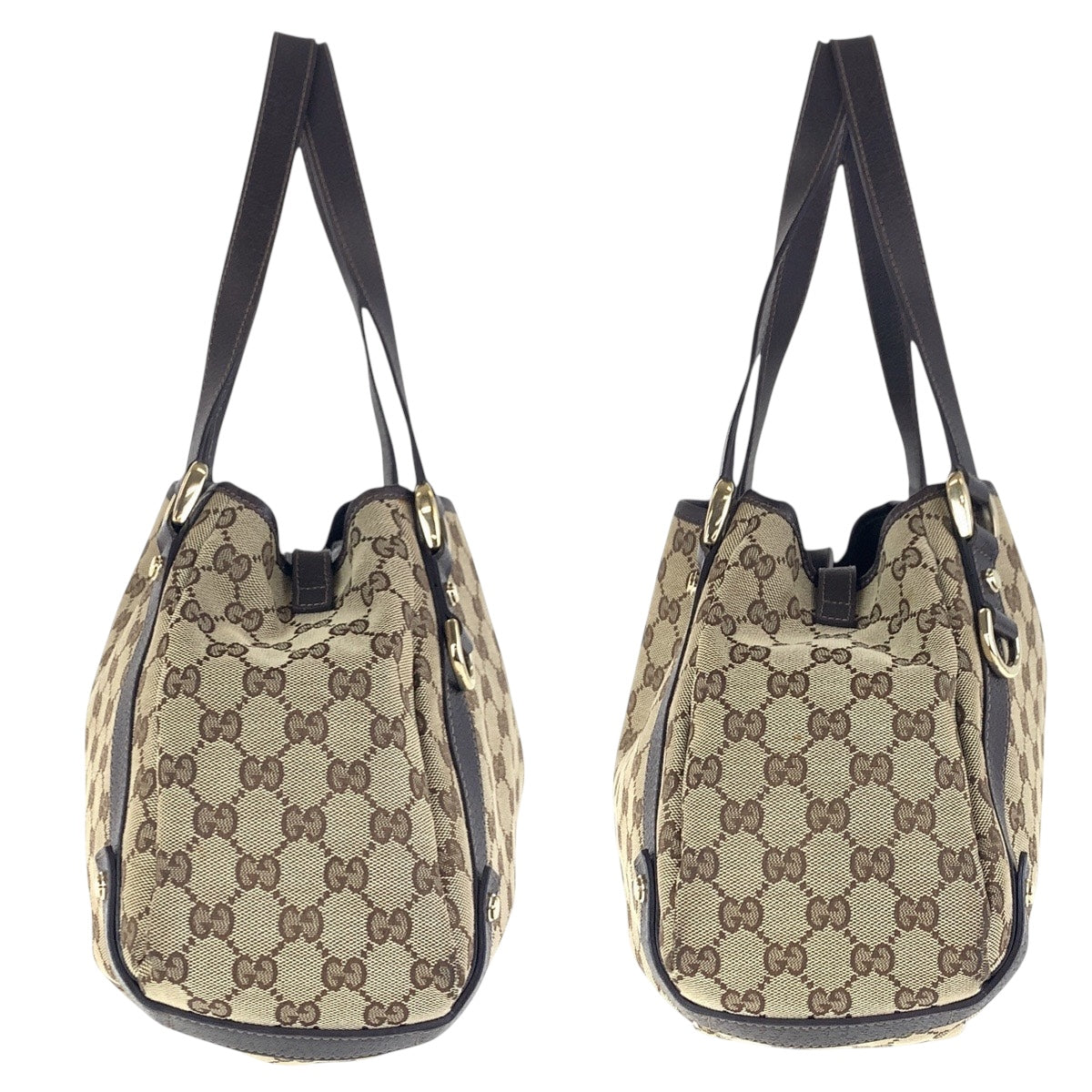 16246
GUCCI グッチ ベージュ ブラウン ゴールド金具 GGキャンバス / レザー 130736 ショルダーバッグ トートバッグ  レディース