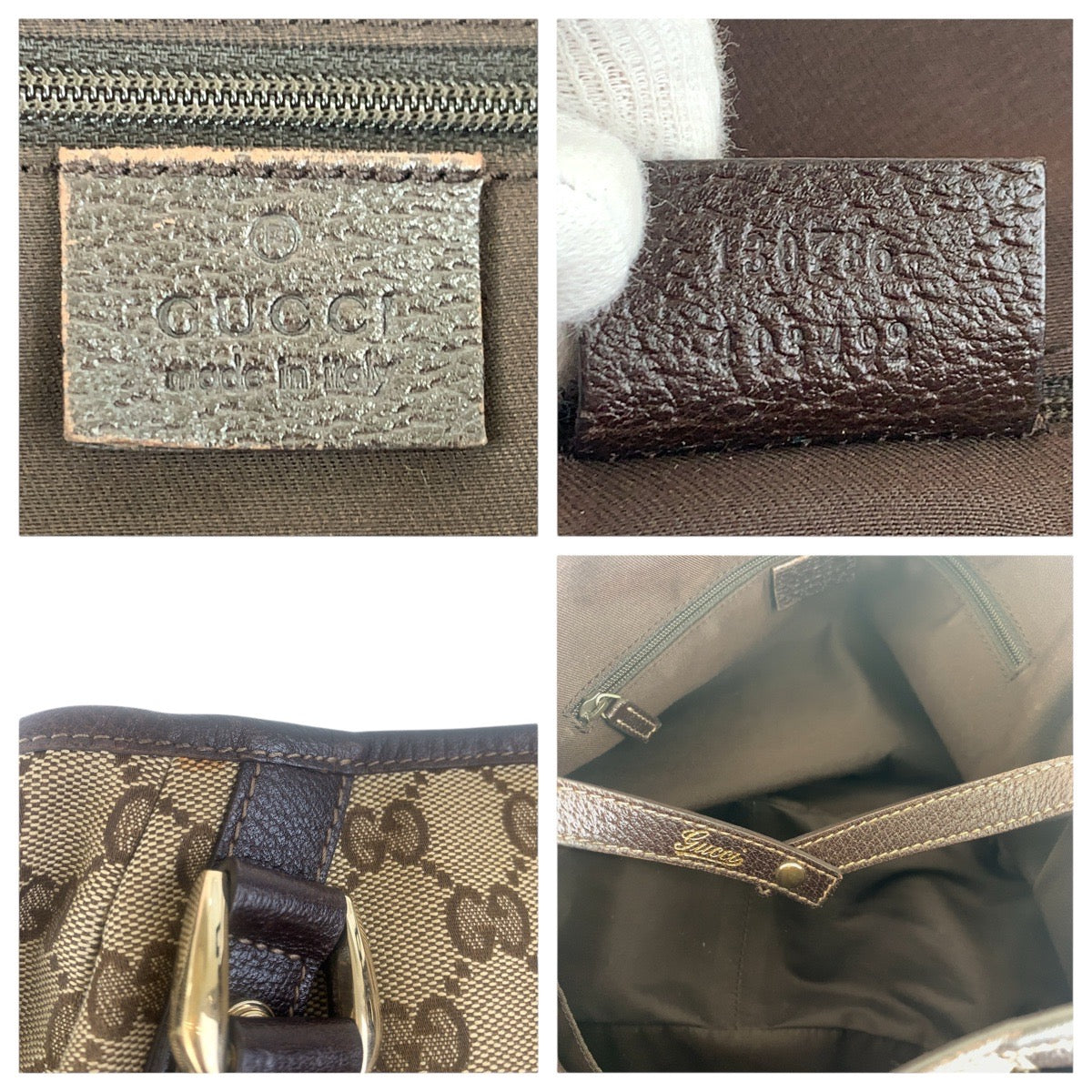 16246
GUCCI グッチ ベージュ ブラウン ゴールド金具 GGキャンバス / レザー 130736 ショルダーバッグ トートバッグ  レディース