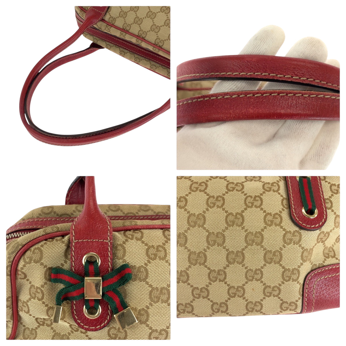 16250
GUCCI グッチ プリンシー シェリーリボン ベージュ レッド ゴールド金具 GGキャンバス 161720 ハンドバッグ ミニボストンバッグ  レディース ABP39