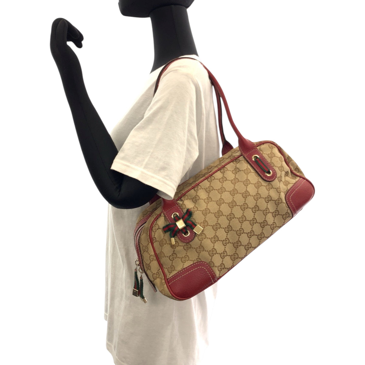 16250
GUCCI グッチ プリンシー シェリーリボン ベージュ レッド ゴールド金具 GGキャンバス 161720 ハンドバッグ ミニボストンバッグ  レディース ABP39