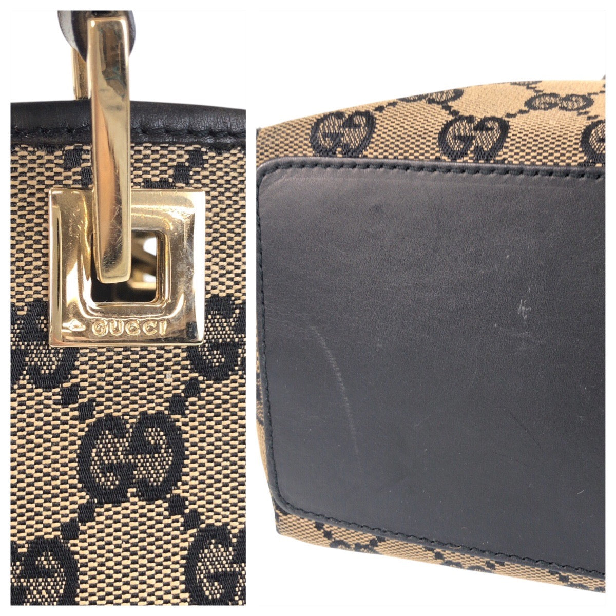 16251
GUCCI グッチ ベージュ ブラック 黒 ゴールド金具 GGキャンバス / レザー 002 1099 トートバッグ ショルダーバッグ  レディース ABP32