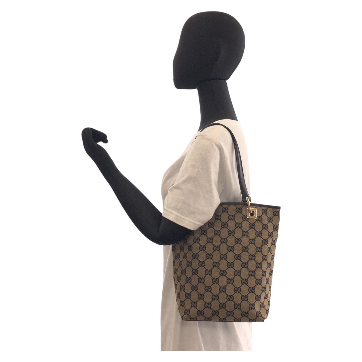 16251
GUCCI グッチ ベージュ ブラック 黒 ゴールド金具 GGキャンバス / レザー 002 1099 トートバッグ ショルダーバッグ  レディース ABP32