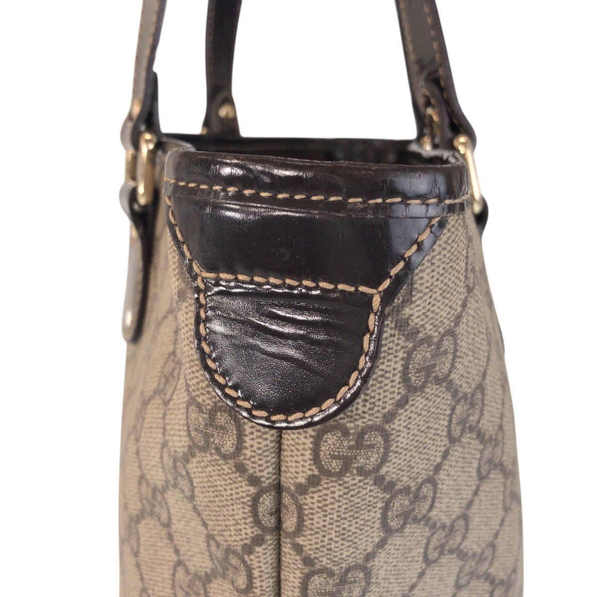 16252
GUCCI グッチ ベージュ ブラウン ゴールド金具 GGスプリームキャンバス / レザー 189896 トートバッグ ショルダーバッグ  レディース ABP39
