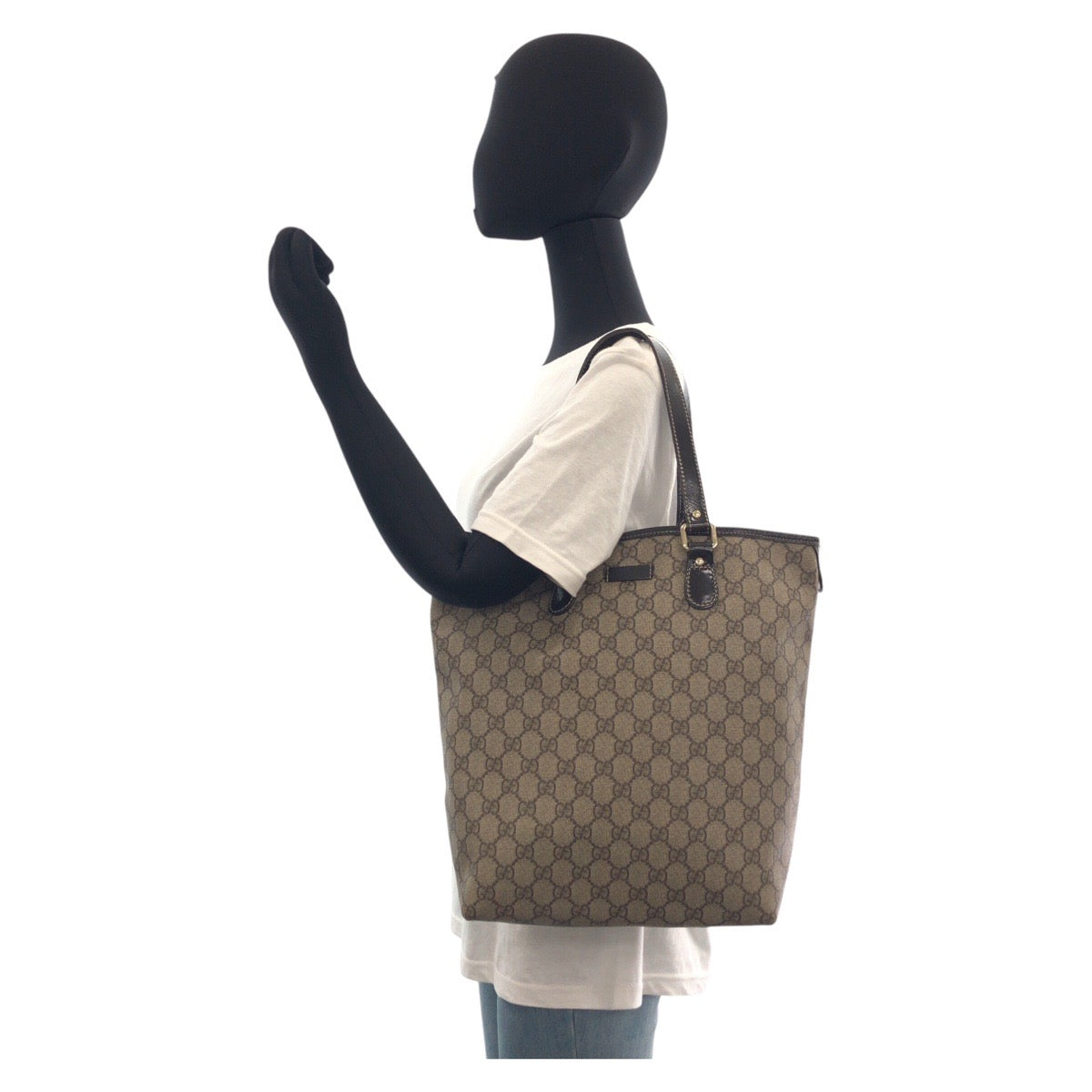 16252
GUCCI グッチ ベージュ ブラウン ゴールド金具 GGスプリームキャンバス / レザー 189896 トートバッグ ショルダーバッグ  レディース ABP39