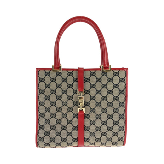 16254
GUCCI グッチ ジャッキー グレー レッド ゴールド金具 GGキャンバス 002 1065 ハンドバッグ トートバッグ  レディース