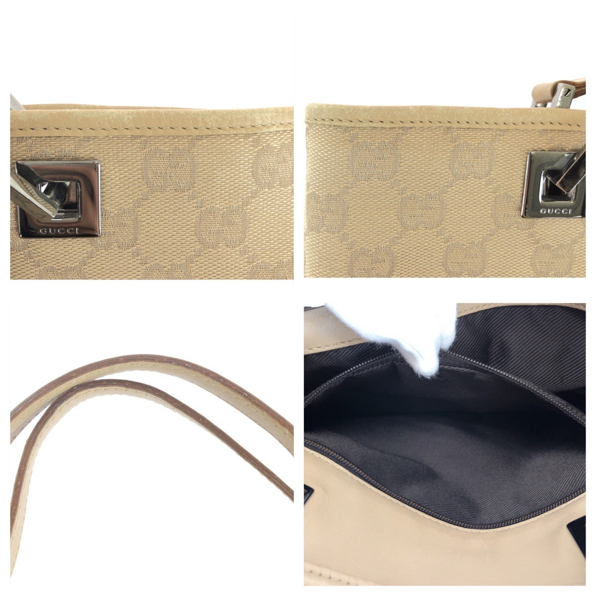 16259
GUCCI グッチ ベージュ ブラウン シルバー金具 GGキャンバス / レザー 31244 トートバッグ ショルダーバッグ  レディース ABP40