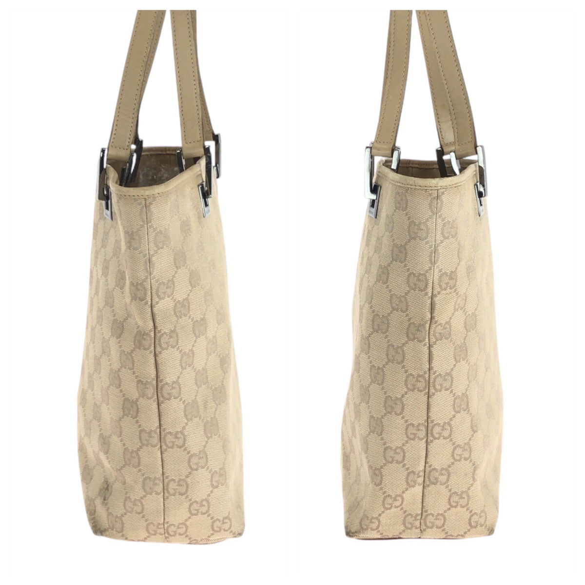 16259
GUCCI グッチ ベージュ ブラウン シルバー金具 GGキャンバス / レザー 31244 トートバッグ ショルダーバッグ  レディース ABP40