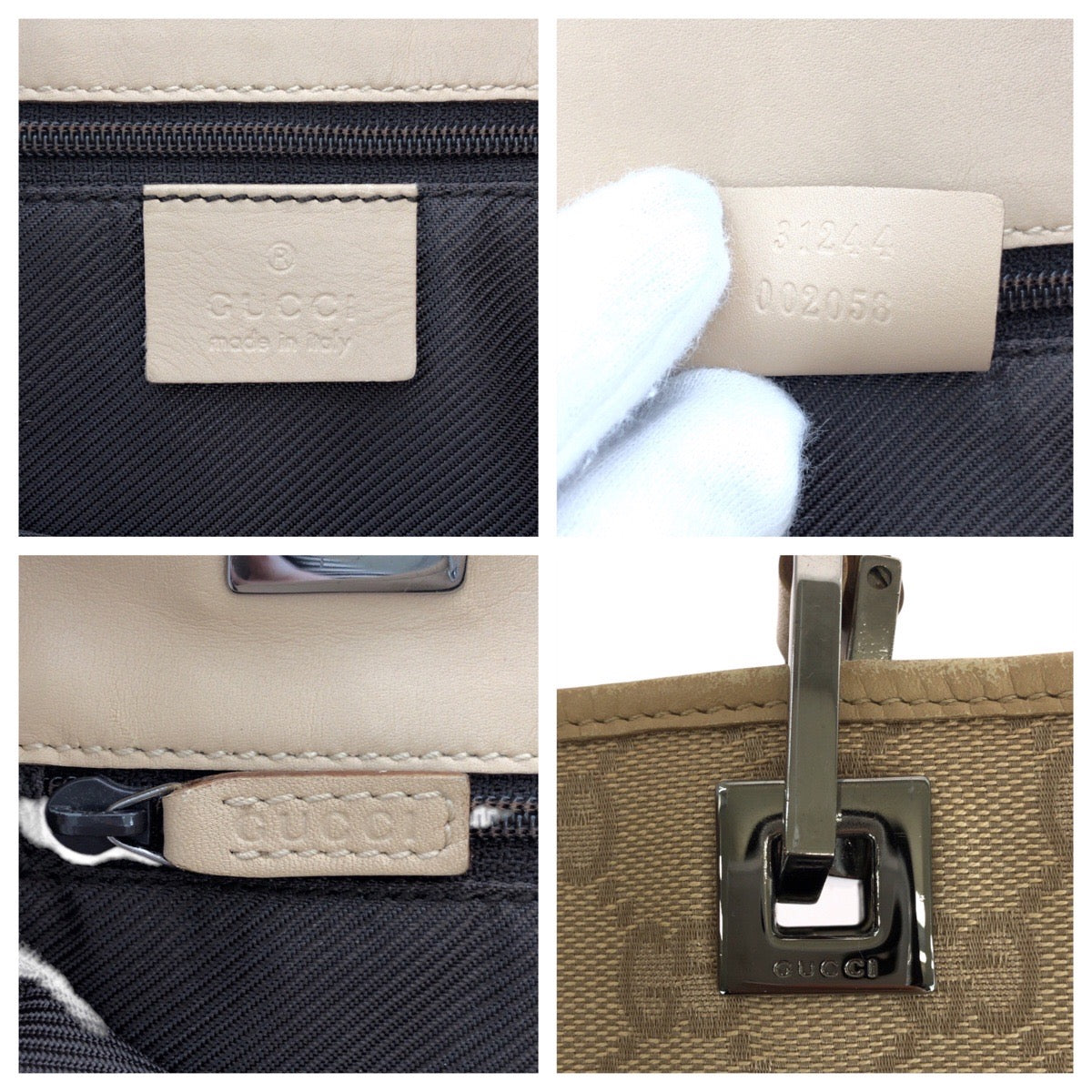 16259
GUCCI グッチ ベージュ ブラウン シルバー金具 GGキャンバス / レザー 31244 トートバッグ ショルダーバッグ  レディース ABP40