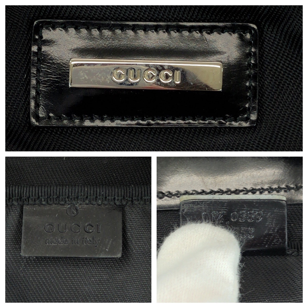 16282
GUCCI グッチ 男女兼用 ブラック 黒 シルバー金具 ナイロン 012 0389 ボストンバッグ ハンドバッグ  レディース