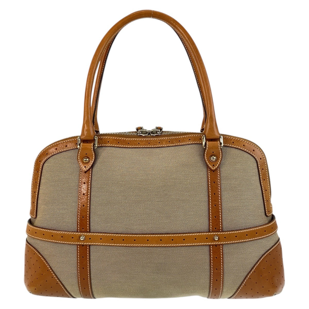 16261
GUCCI グッチ インターロッキング シェリーライン ベージュ キャメル シルバー金具 キャンバス / レザー 114887 ハンドバッグ  レディース