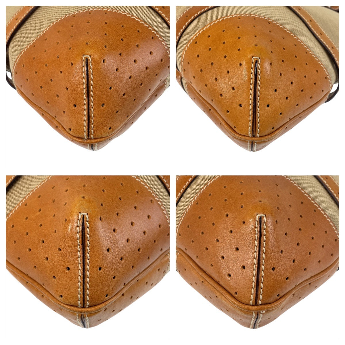 16261
GUCCI グッチ インターロッキング シェリーライン ベージュ キャメル シルバー金具 キャンバス / レザー 114887 ハンドバッグ  レディース