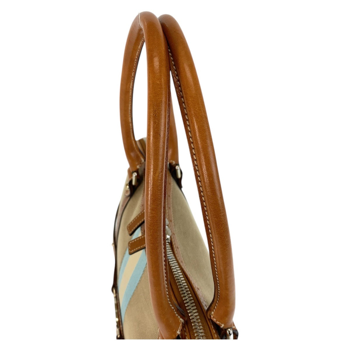16261
GUCCI グッチ インターロッキング シェリーライン ベージュ キャメル シルバー金具 キャンバス / レザー 114887 ハンドバッグ  レディース