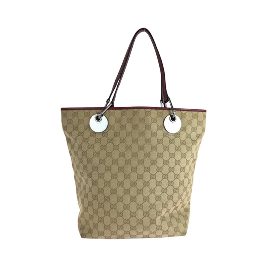 16263
GUCCI グッチ ベージュ レッド シルバー金具 GGキャンバス 120836 トートバッグ ハンドバッグ  レディース ABP40