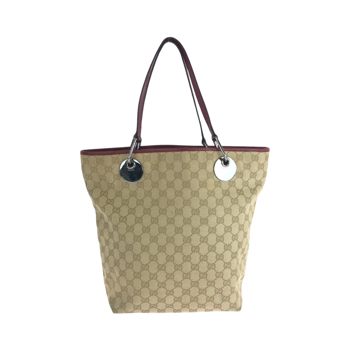 16263
GUCCI グッチ ベージュ レッド シルバー金具 GGキャンバス 120836 トートバッグ ハンドバッグ  レディース ABP40