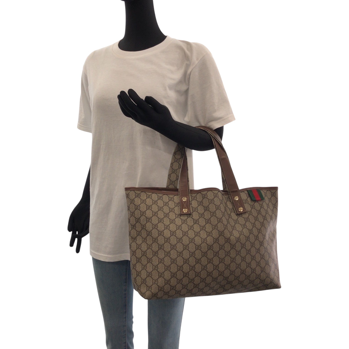 16265
GUCCI グッチ シェリーライン GGプラス ベージュ ブラウン ゴールド金具 GGスプリームキャンバス 211134 トートバッグ ハンドバッグ  レディース