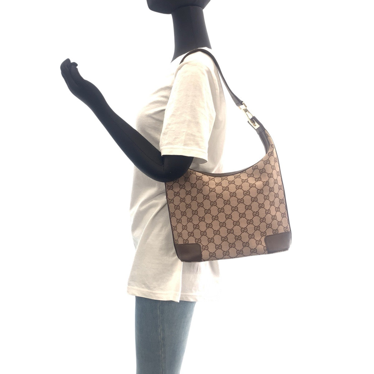 16268
GUCCI グッチ ブラウン ピンクベージュ ゴールド金具 GGキャンバス / レザー 001 4204 ショルダーバッグ  レディース ABP39