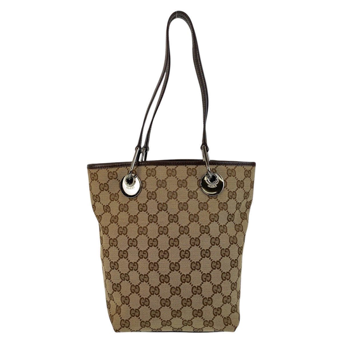 16269
GUCCI グッチ ベージュ ブラウン シルバー金具 GGキャンバス / レザー 120840 トートバッグ ショルダーバッグ レディース A43