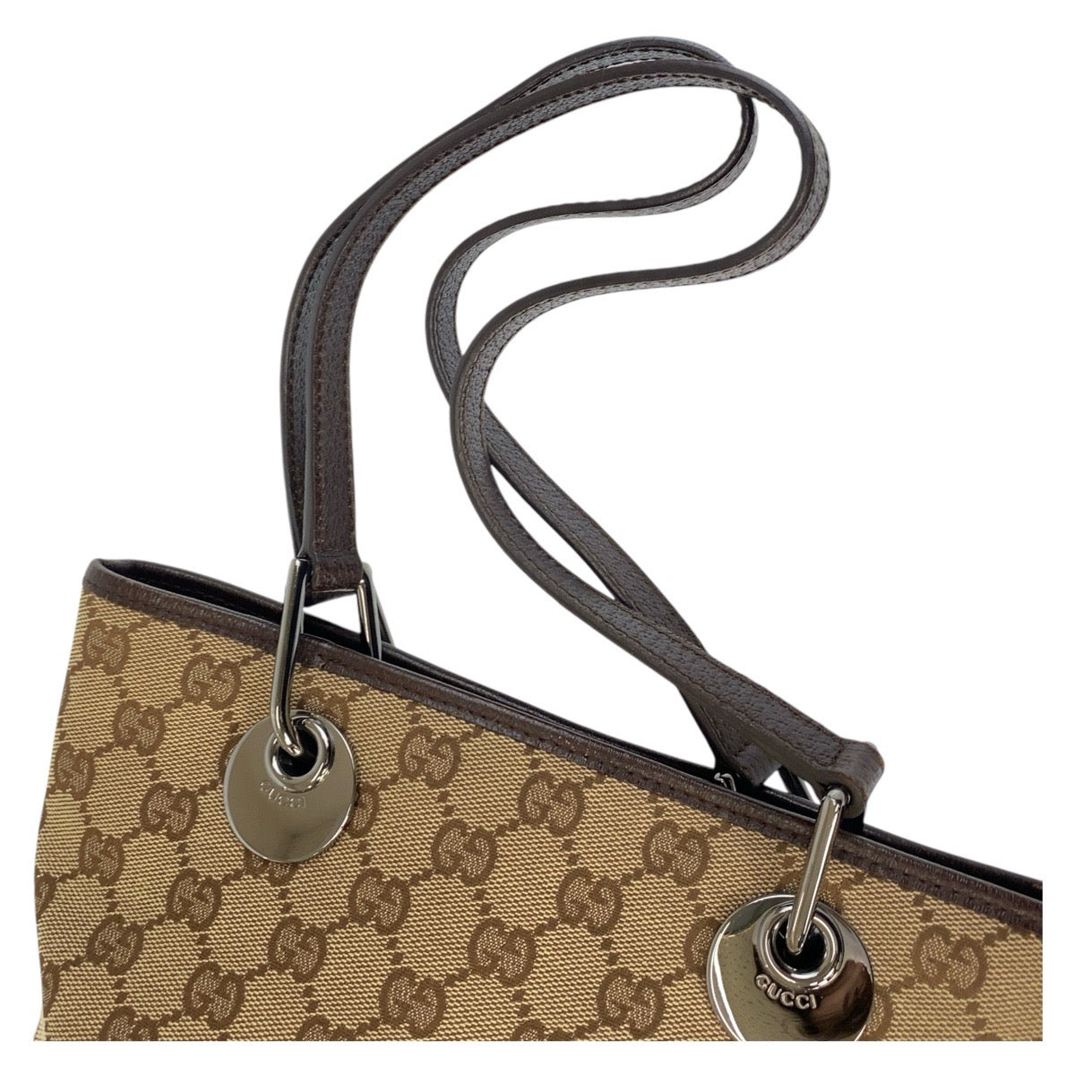 16269
GUCCI グッチ ベージュ ブラウン シルバー金具 GGキャンバス / レザー 120840 トートバッグ ショルダーバッグ  レディース A43