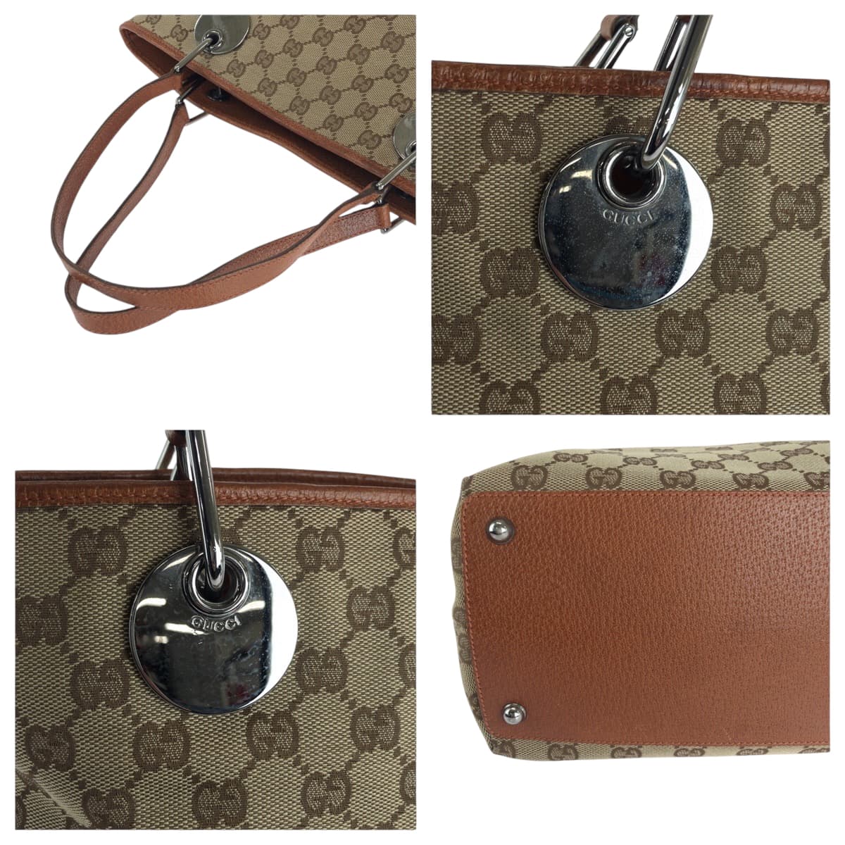 16271
GUCCI グッチ ブラウン シルバー金具 GGキャンバス 120836 トートバッグ ショルダーバッグ  レディース A46