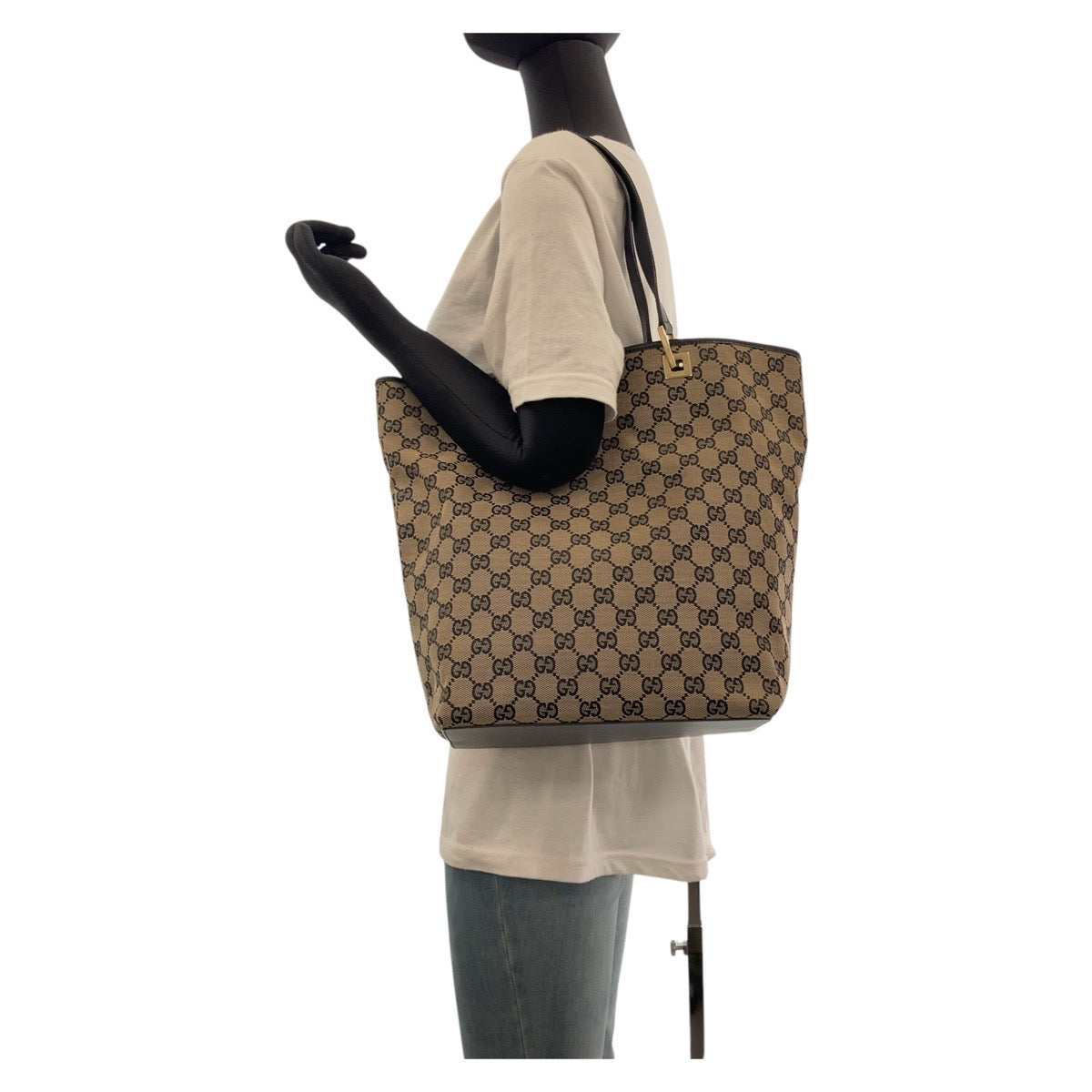 16275
GUCCI グッチ ブラック 黒 ゴールド金具 GGキャンバス / レザー 002 1098 トートバッグ ショルダーバッグ  レディース ABP39