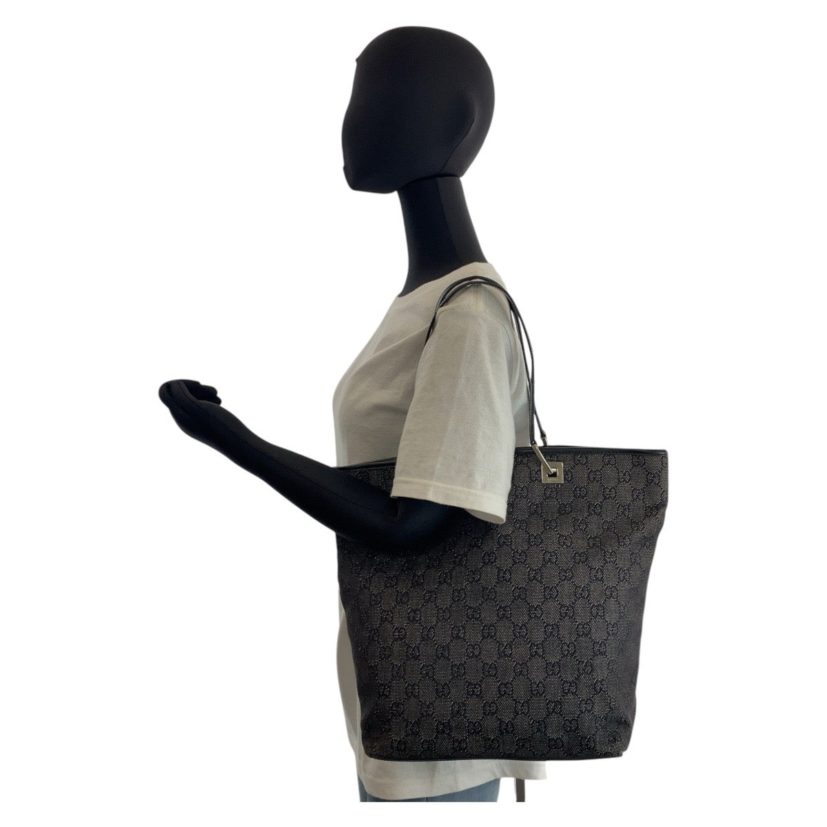 16276
GUCCI グッチ ブラック 黒 シルバー金具 GGキャンバス / レザー 31243 トートバッグ ショルダーバッグ  レディース A40