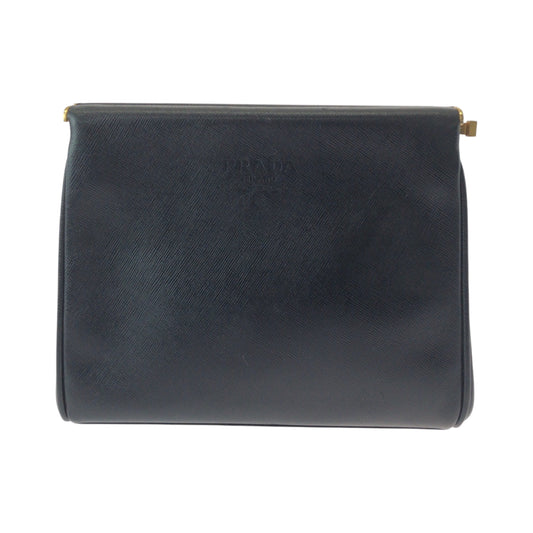 16281
PRADA プラダ ヴィンテージ サフィアーノ ロゴ ブラック 黒 ゴールド金具 レザー セカンドバッグ クラッチバッグ  レディース A26