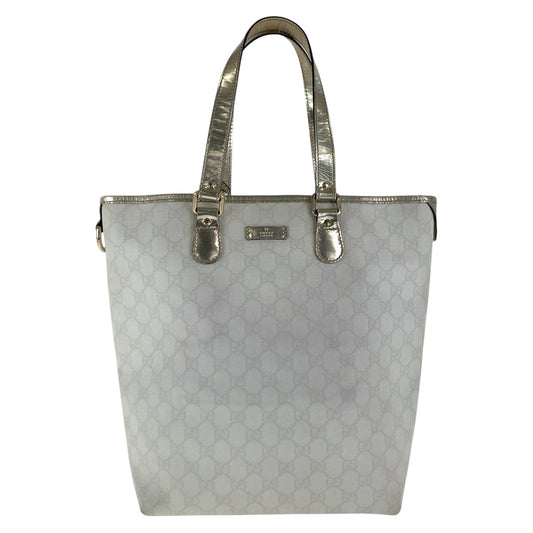 16284
 GUCCI White Gold GG Supreme Canvas / Enamel 189896 Tote Bag Shoulder Bag Women's