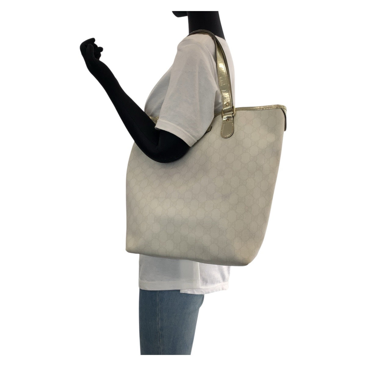 16284
 GUCCI White Gold GG Supreme Canvas / Enamel 189896 Tote Bag Shoulder Bag Women's