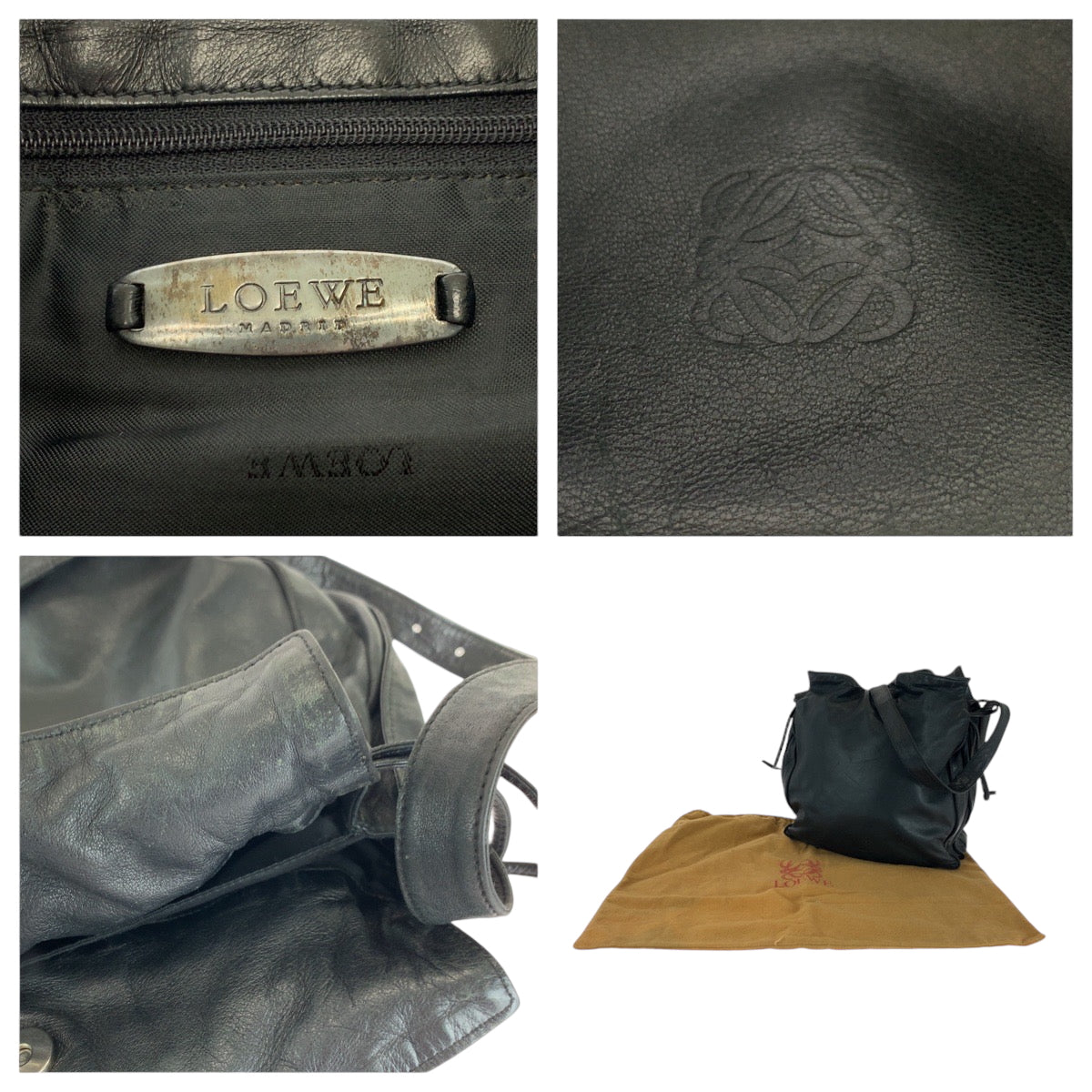 16286
LOEWE ロエベ フラメンコ アナグラム ブラック 黒 シルバー金具 レザー ショルダーバッグ  レディース
