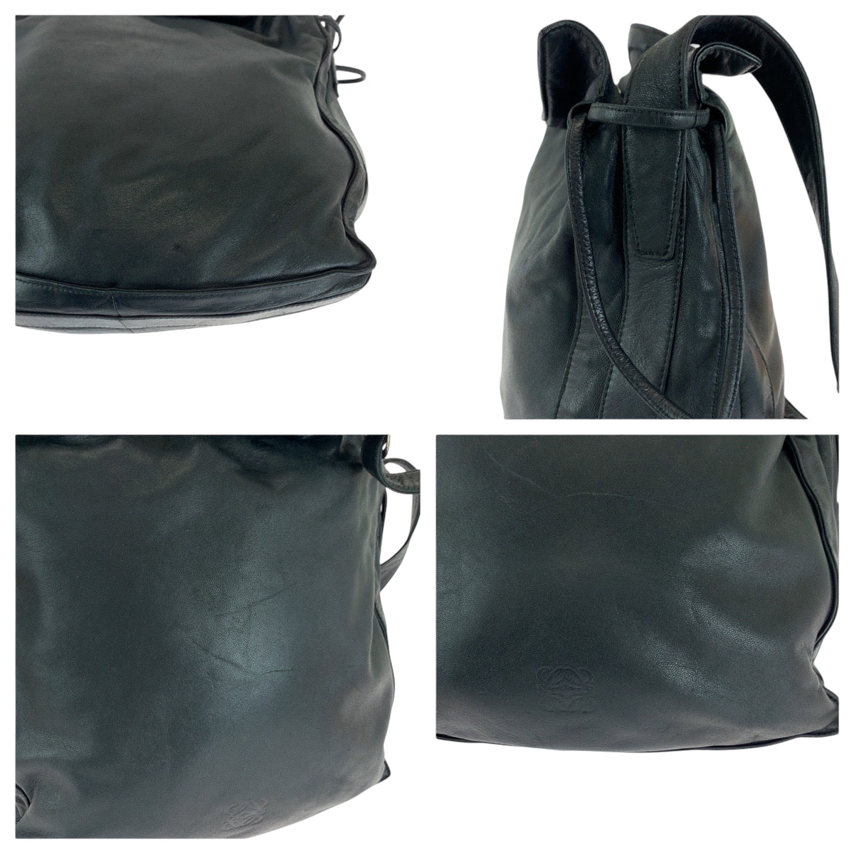 16286
LOEWE ロエベ フラメンコ アナグラム ブラック 黒 シルバー金具 レザー ショルダーバッグ  レディース