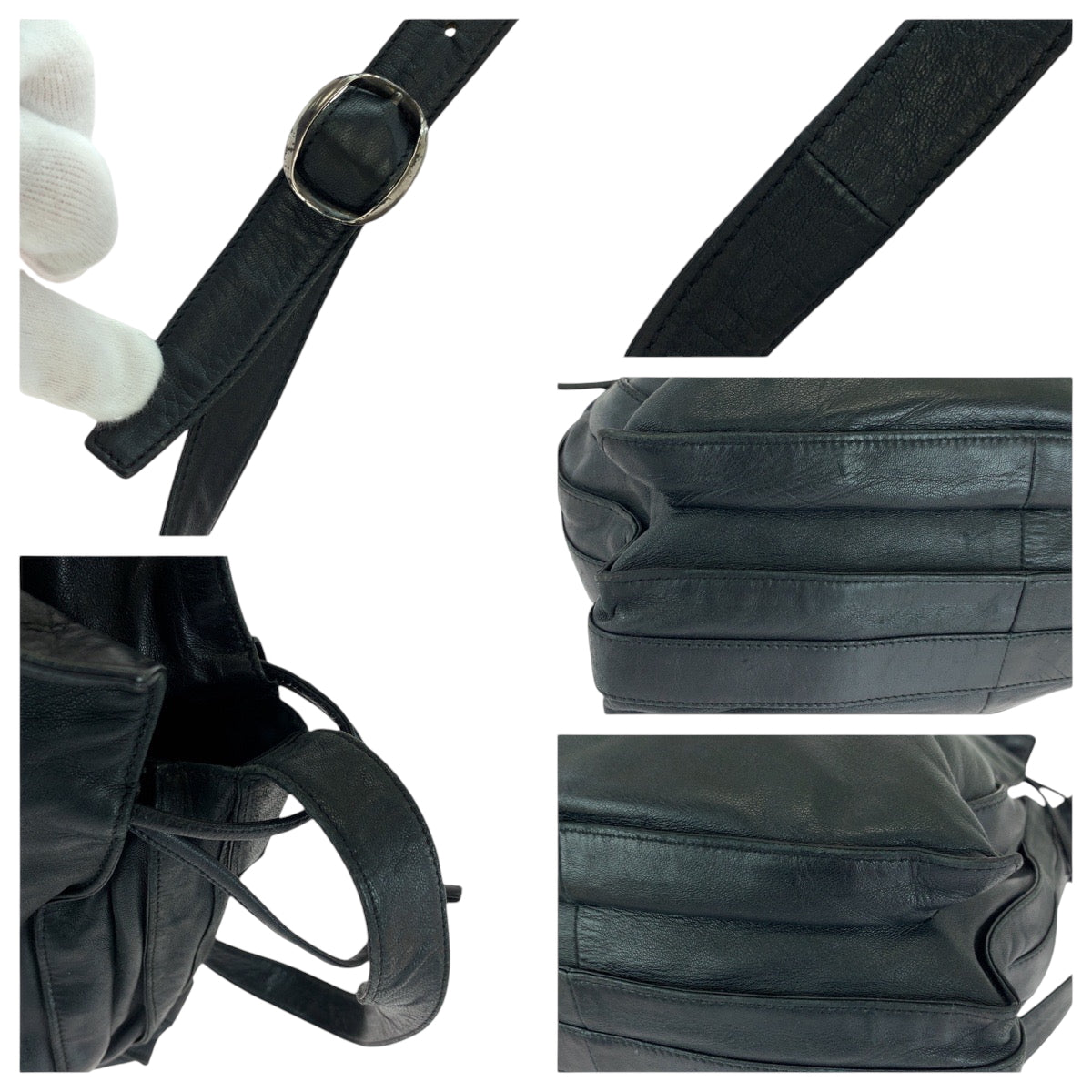 16286
LOEWE ロエベ フラメンコ アナグラム ブラック 黒 シルバー金具 レザー ショルダーバッグ  レディース