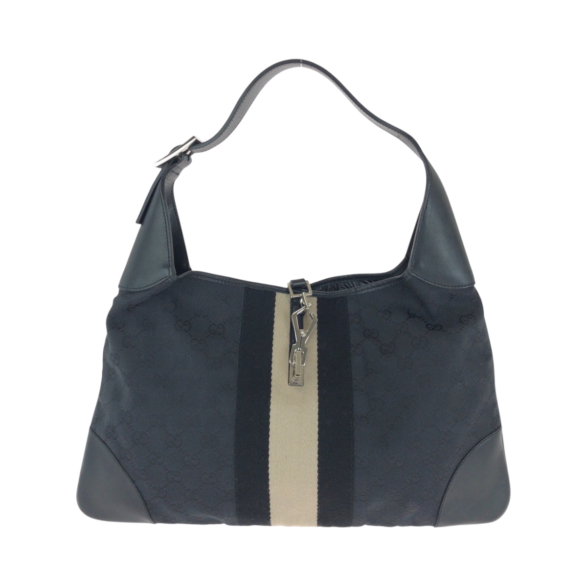 16288
GUCCI グッチ ジャッキー ブラック 黒 ベージュ シルバー金具 GGキャンバス 001 4075 ショルダーバッグ ハンドバッグ  レディース ABP33