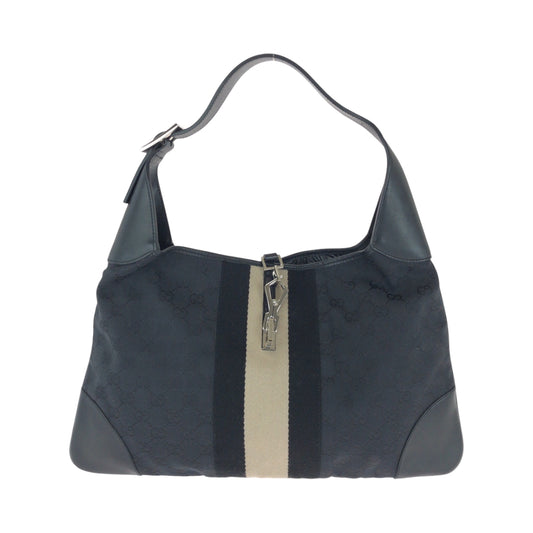 16288
GUCCI グッチ ジャッキー ブラック 黒 ベージュ シルバー金具 GGキャンバス 001 4075 ショルダーバッグ ハンドバッグ  レディース ABP33