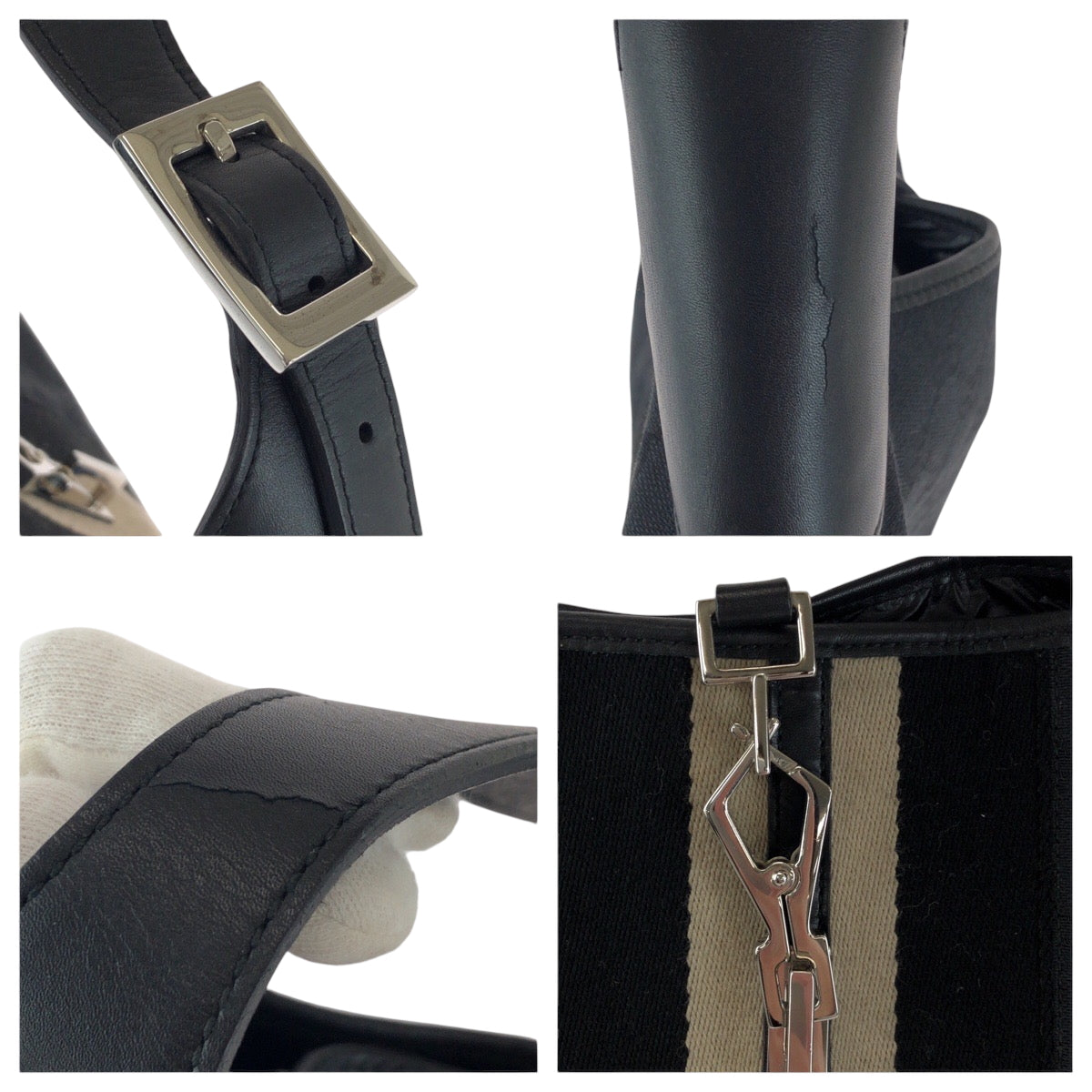 16288
GUCCI グッチ ジャッキー ブラック 黒 ベージュ シルバー金具 GGキャンバス 001 4075 ショルダーバッグ ハンドバッグ  レディース ABP33