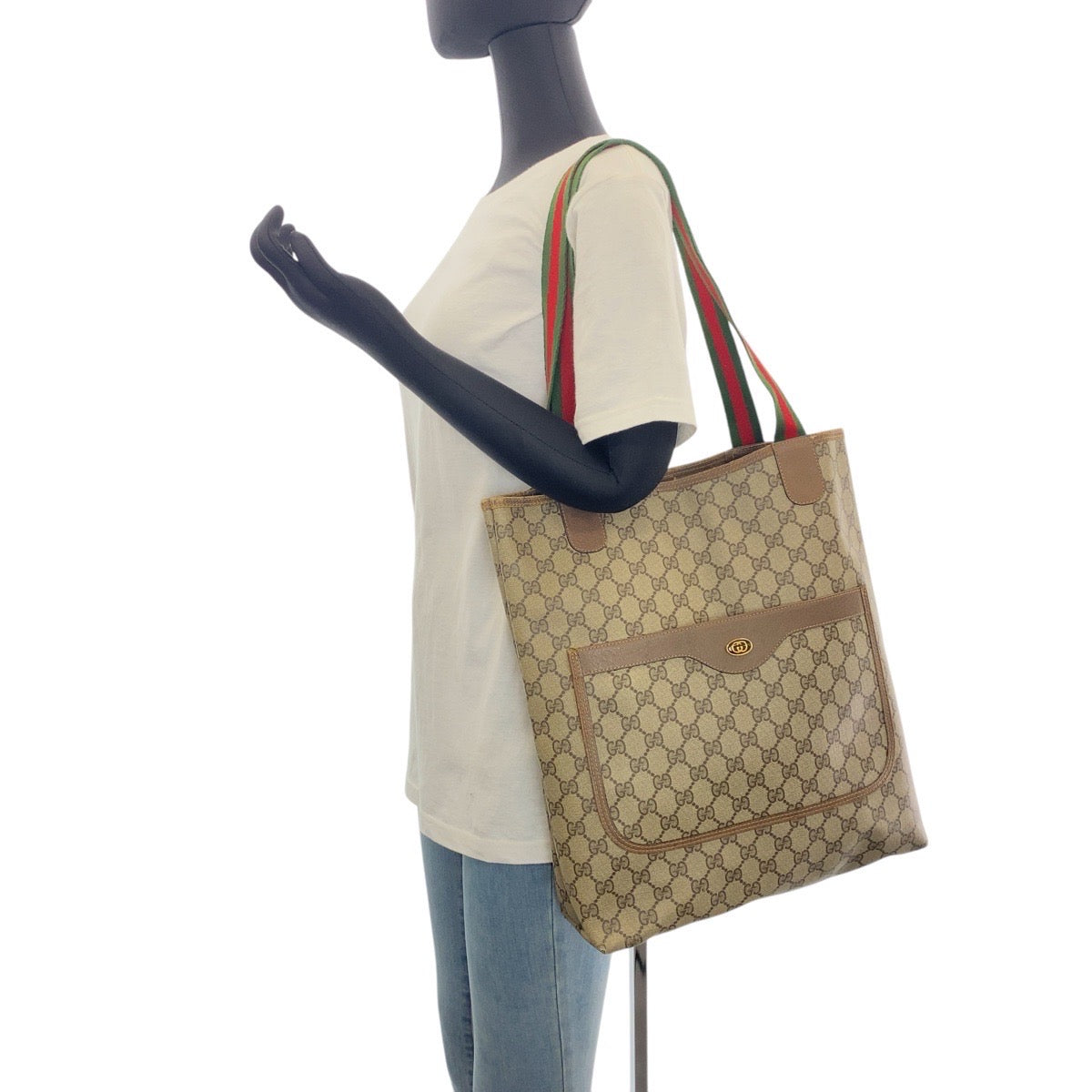 16289
GUCCI グッチ ヴィンテージ オールドグッチ シェリーライン ベージュ ゴールド金具 GGスプリームキャンバス 39 02 003 トートバッグ 男女兼用  レディース AB14