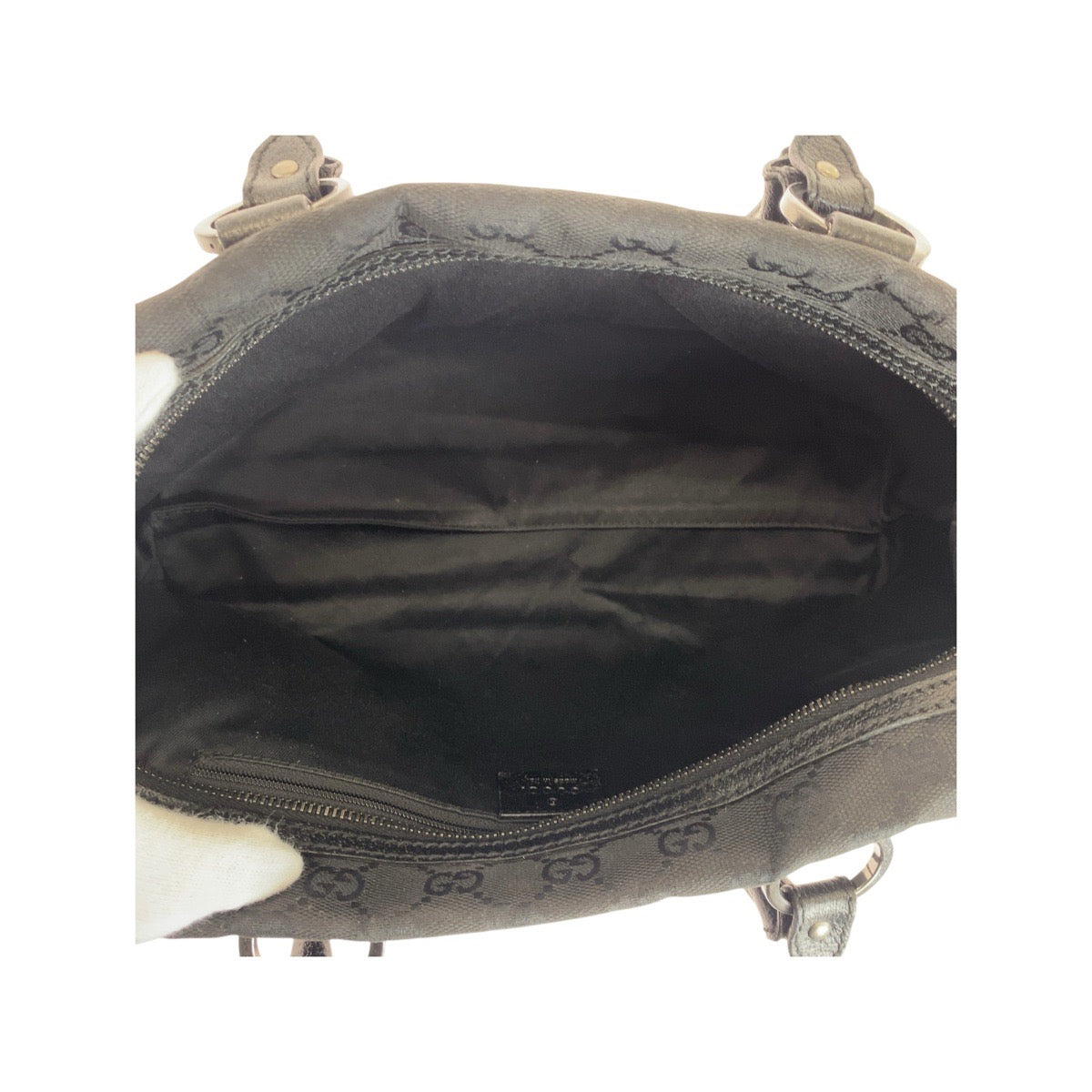 16295
GUCCI グッチ ブラック 黒 シルバー金具 GGキャンバス / レザー 113009 トートバッグ ハンドバッグ  レディース AB24